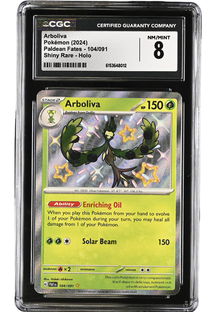 Arboliva 104/091 Paldean Fates Shiny Rare Holo CGC 8