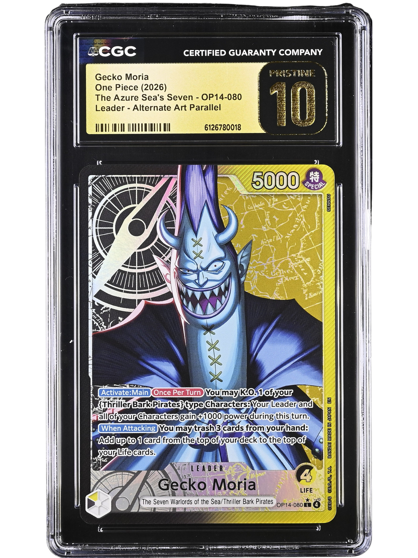 Gecko Moria Leader Alternate Art Parallel OP14-080 The Azure Sea's Seven CGC Pristine 10