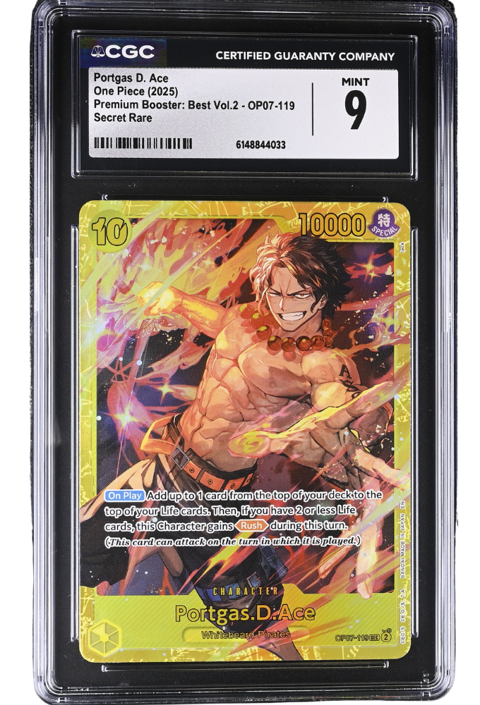 Portgas D. Ace OP07-119 Premium Booster: Best Vol.2 Secret Rare Holo CGC 9