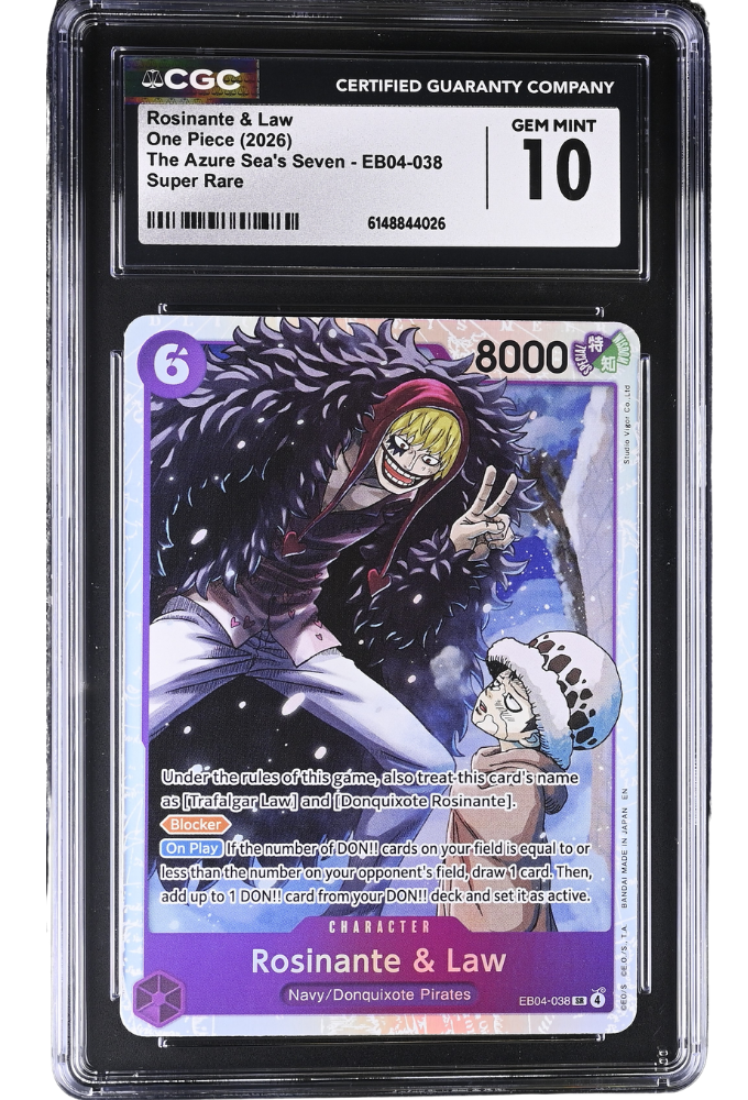 Rosinante & Law EB04-038 Super Rare The Azure Sea's Seven Holo CGC 10