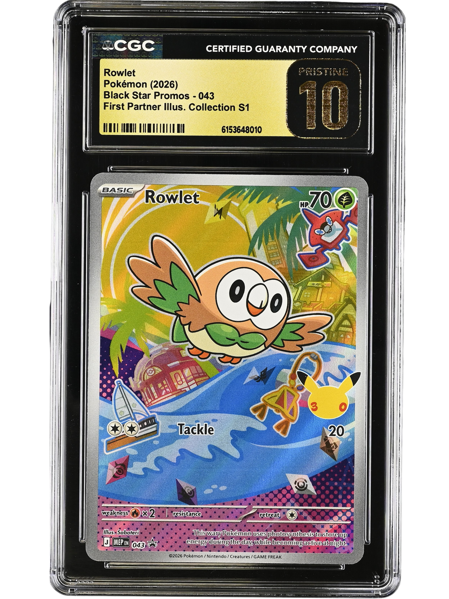 Rowlet #043 Black Star Promo First Partner Illustration Collection S1 CGC Pristine 10