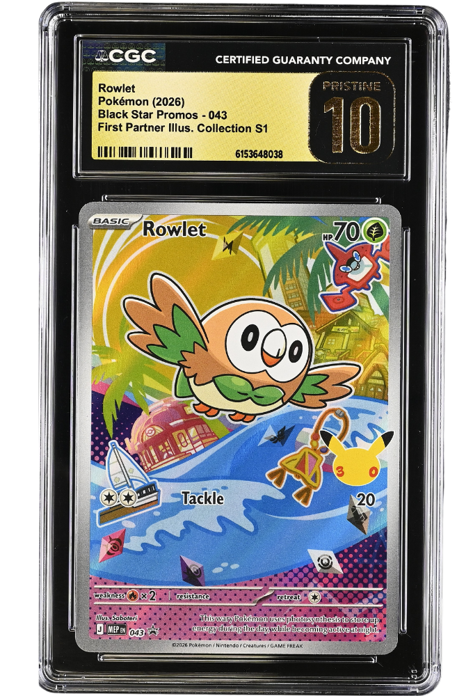 Rowlet 043 Black Star Promo First Partner Illus. Collection S1 Holo CGC Pristine 10