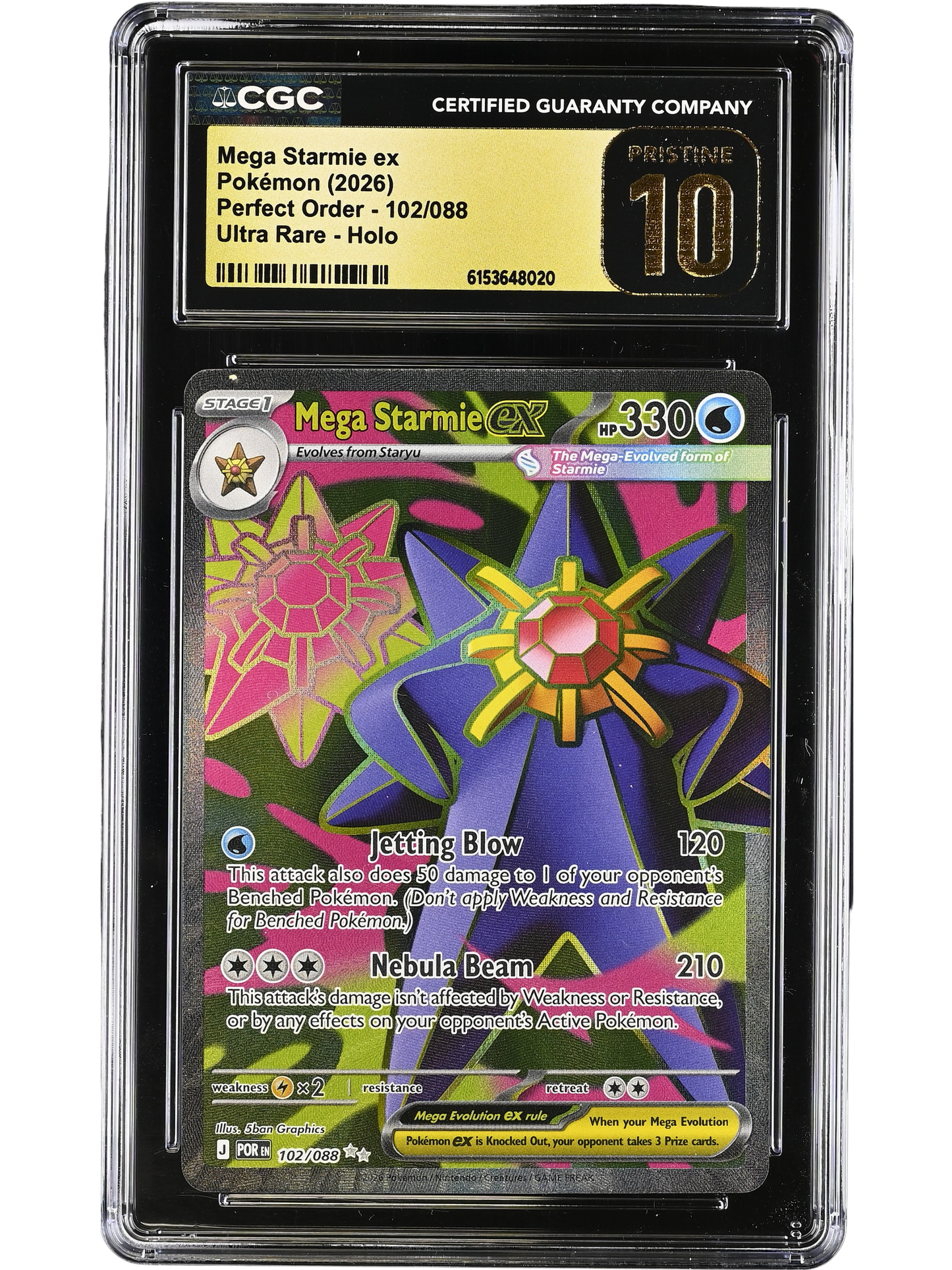Mega Starmie ex Ultra Rare Holo 102/088 Perfect Order CGC Pristine 10