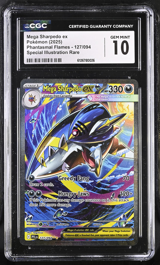 Mega Sharpedo ex 127/094 Phantasmal Flames Special Illustration Rare Holo CGC 10