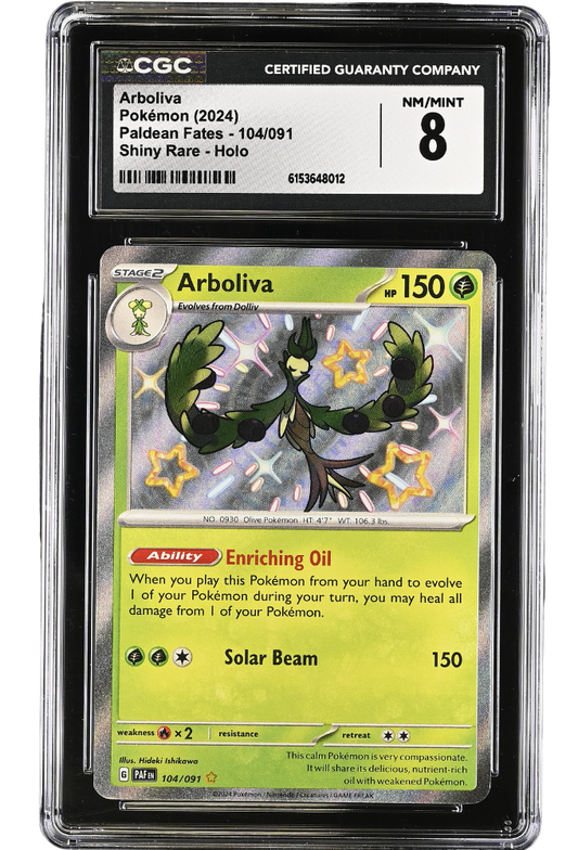 Arboliva 104/091 Paldean Fates Shiny Rare Holo CGC 8