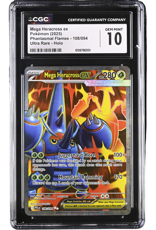 Mega Heracross ex 108/094 Phantasmal Flames Ultra Rare Holo CGC 10