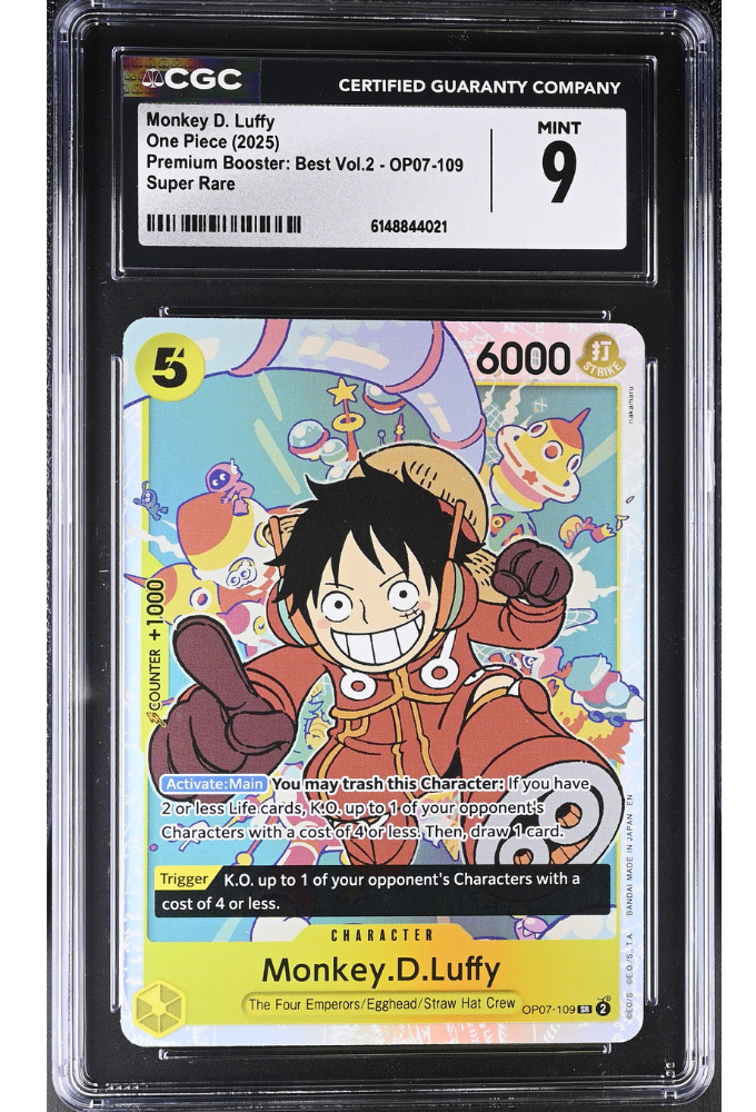 Monkey D. Luffy OP07-109 Premium Booster: Best Vol.2 Super Rare Holo CGC 9