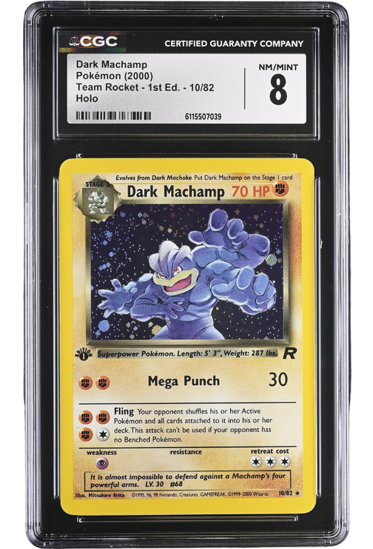 Dark Machamp 10/82 Team Rocket 1st Edition Rare Holo CGC 8