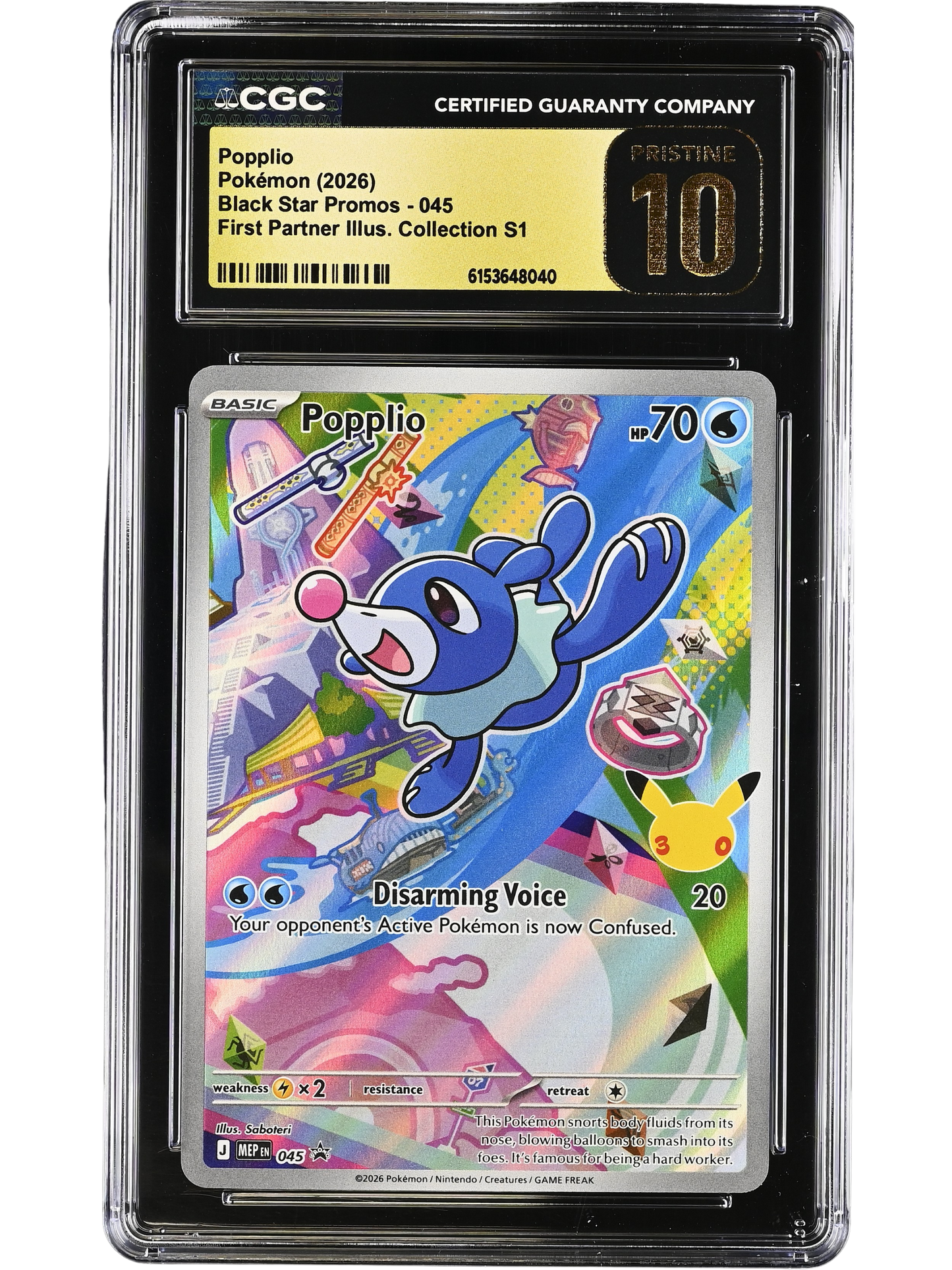 Popplio #045 Black Star Promo First Partner Illustration Collection S1 CGC Pristine 10