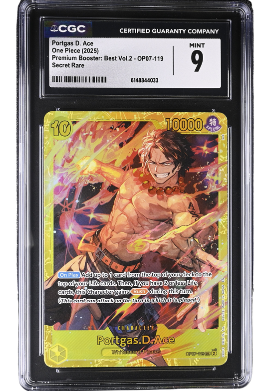Portgas D. Ace OP07-119 Premium Booster: Best Vol.2 Secret Rare Holo CGC 9