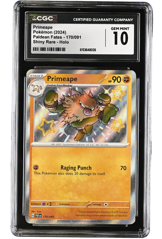 Primeape 170/091 Paldean Fates Shiny Rare Holo CGC 10