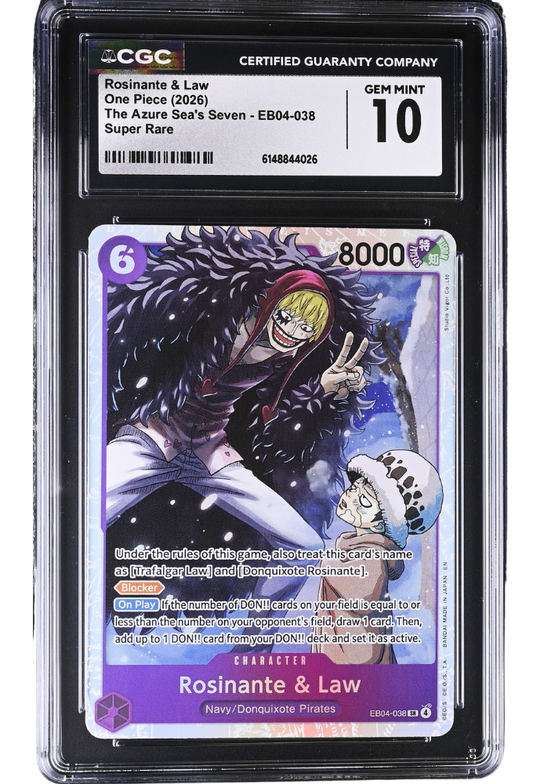 Rosinante & Law EB04-038 Super Rare The Azure Sea's Seven Holo CGC 10