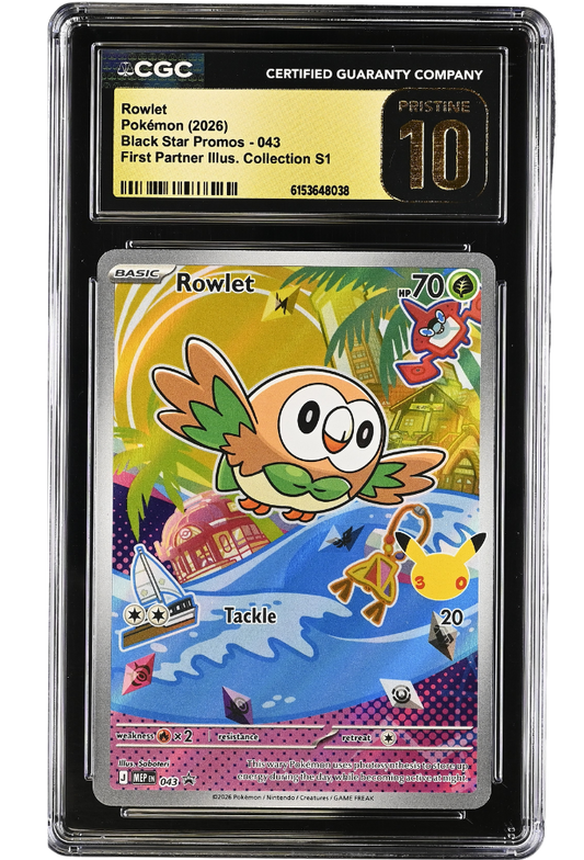 Rowlet 043 Black Star Promo First Partner Illus. Collection S1 Holo CGC Pristine 10