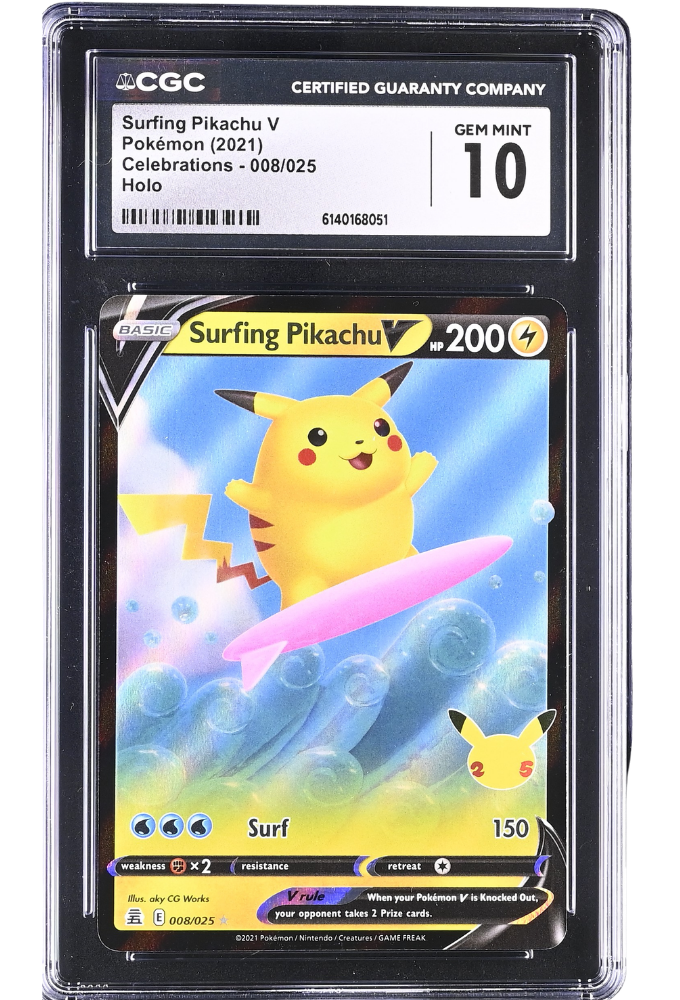Surfing Pikachu V 008/025 Celebrations Holo CGC 10