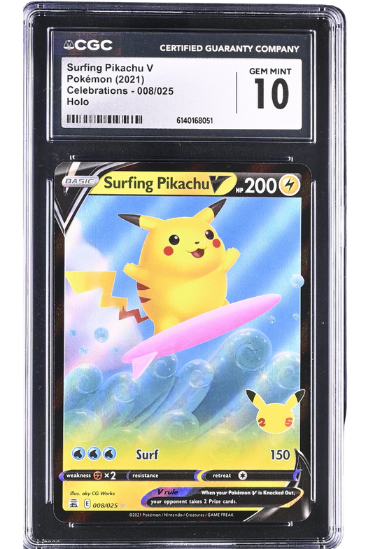Surfing Pikachu V 008/025 Celebrations Holo CGC 10